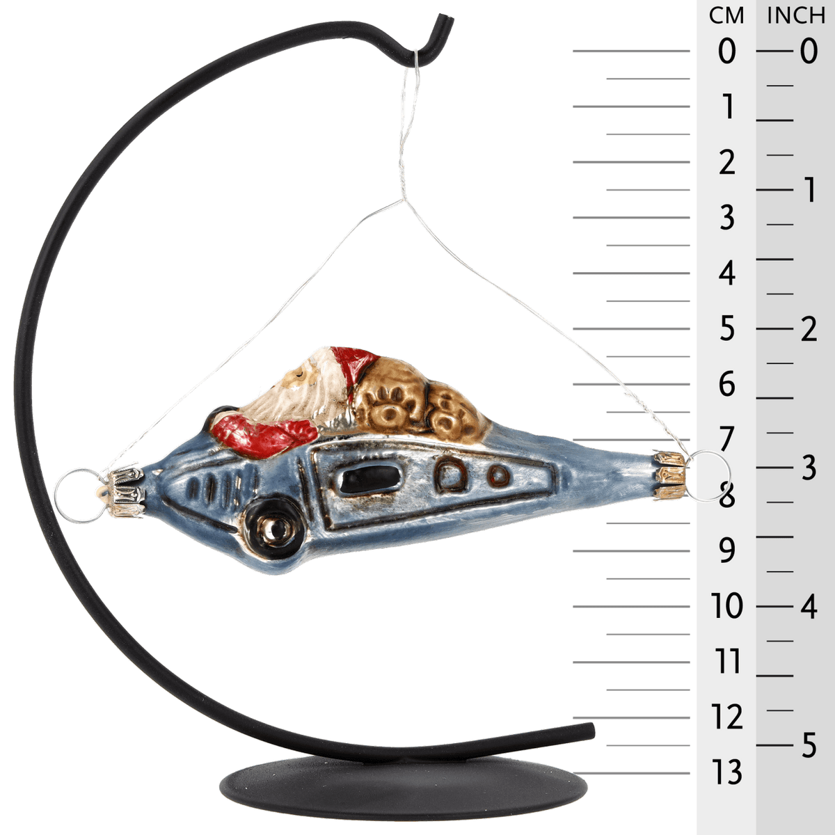 MAROLIN® - Glass ornament &quot;Airplane with Santa&quot; hanging on a star bow