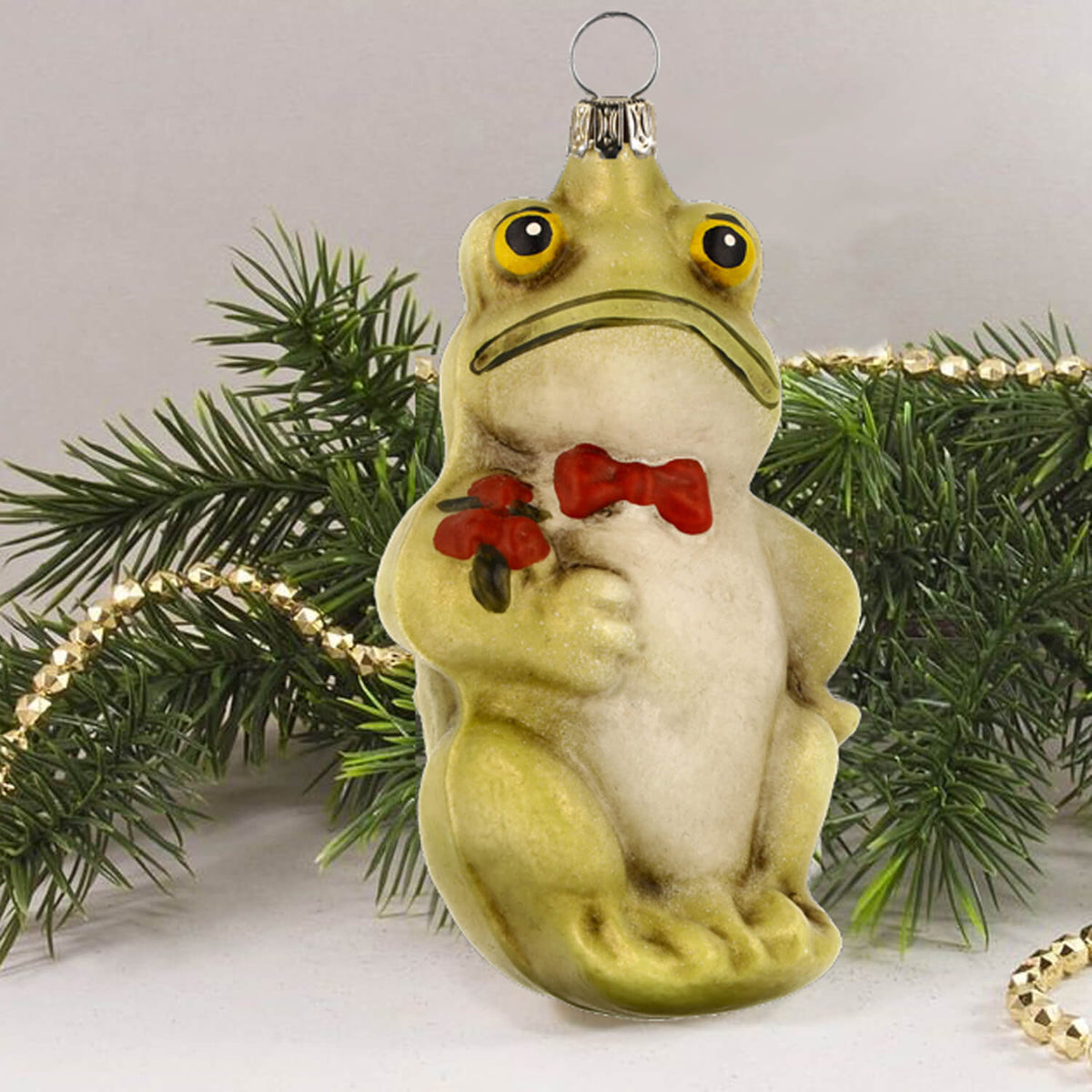 MAROLIN® - Glass ornament &quot;Frog&quot; in front of Christmas tree