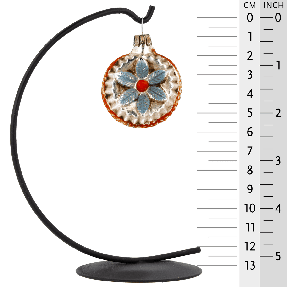 MAROLIN® - Miniature glass ornament &quot;Bloom with jags blue&quot; hanging on 13 inch star bow