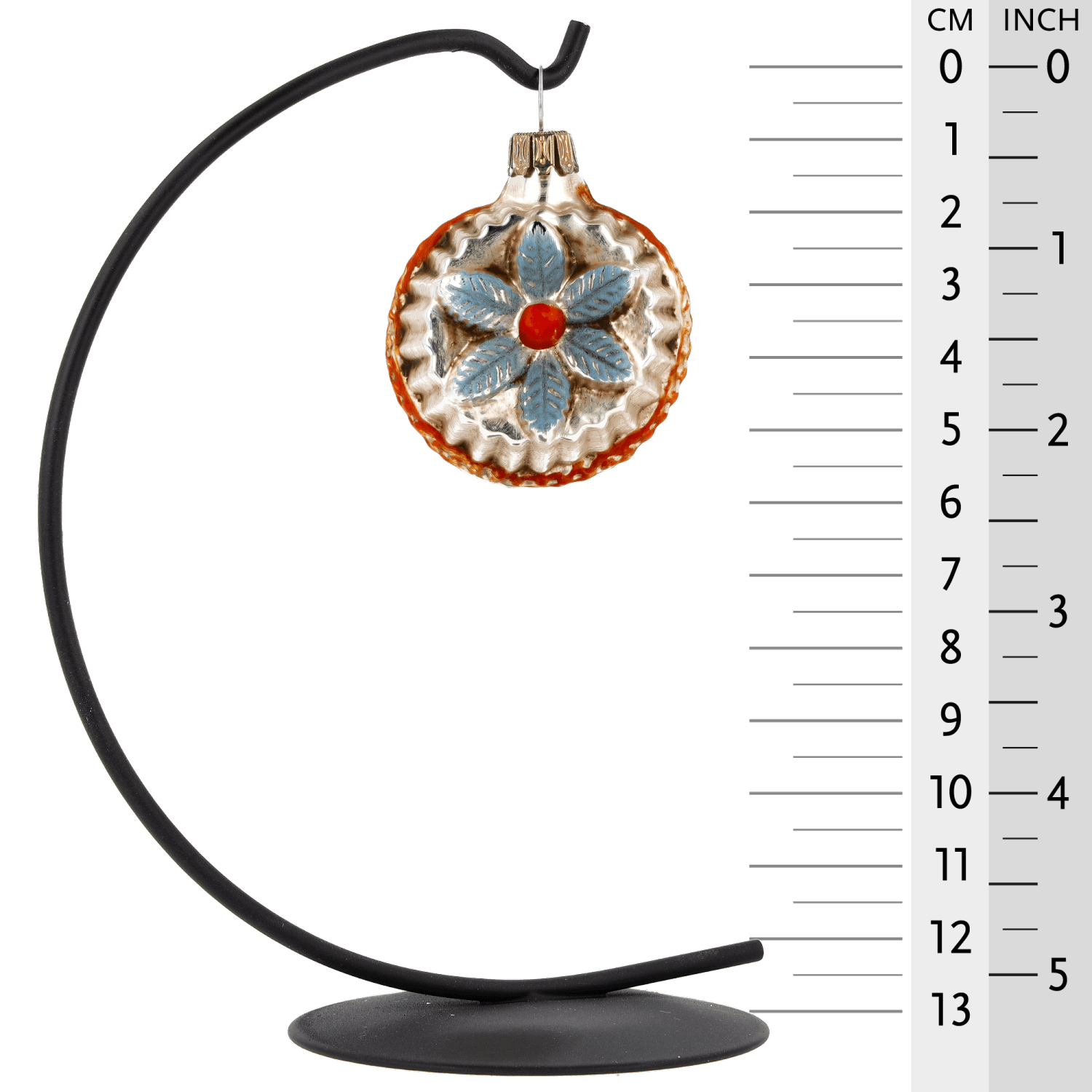 MAROLIN® - Miniature glass ornament "Bloom with jags blue" hanging on 13 inch star bow