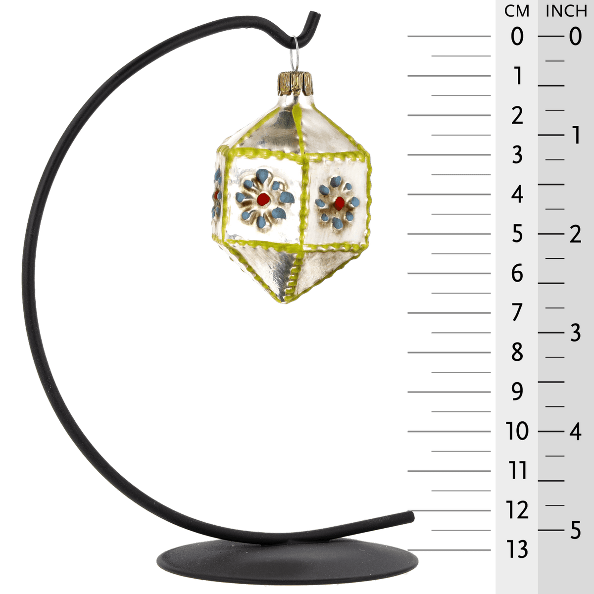 MAROLIN® - Miniature glass ornament "Hexagon with knobs blue" hanging on a Herrnhut star bow