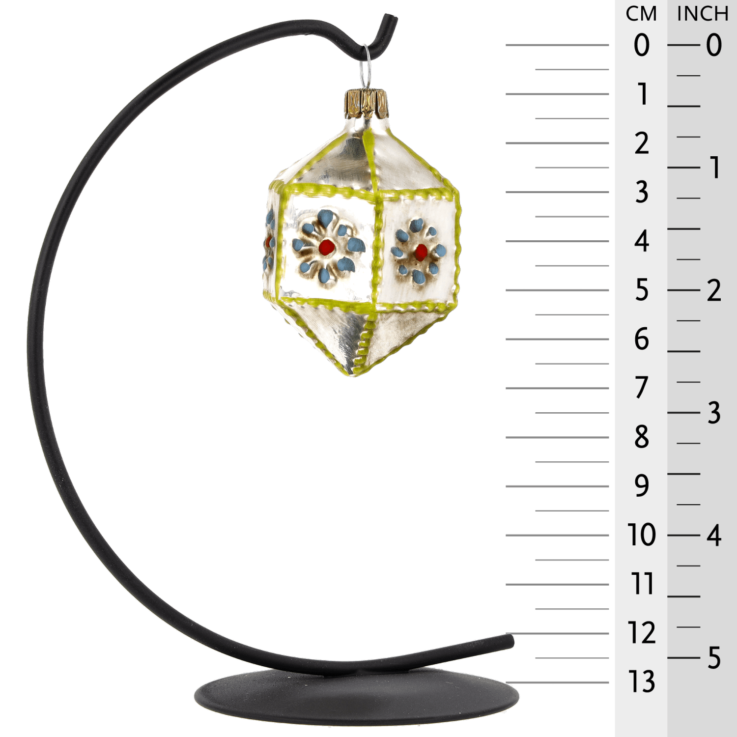 MAROLIN® - Miniature glass ornament "Hexagon with knobs blue" hanging on a Herrnhut star bow