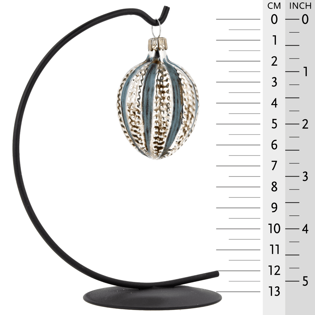 MAROLIN® - Miniature glass ornament &quot;Egg with knobs blue&quot; on Herrnut star bow