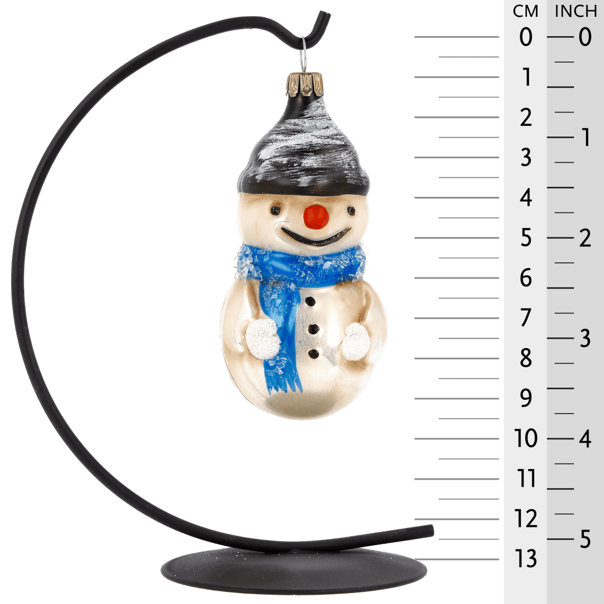 MAROLIN® - Glass ornament &quot;Snowman with scarf and glitter&quot; hanging on Herrnhut star bow