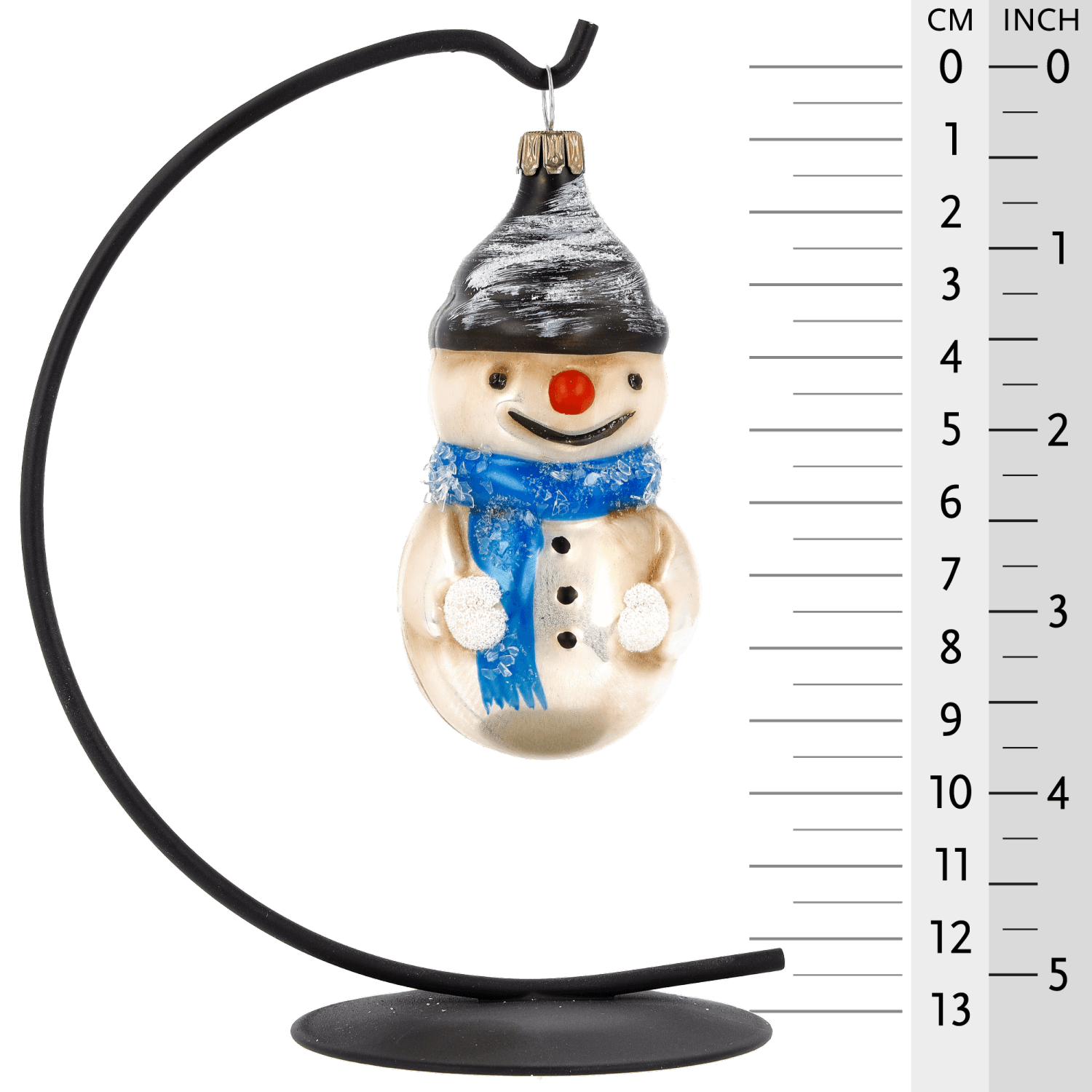 MAROLIN® - Glass ornament "Snowman with scarf and glitter" hanging on Herrnhut star bow