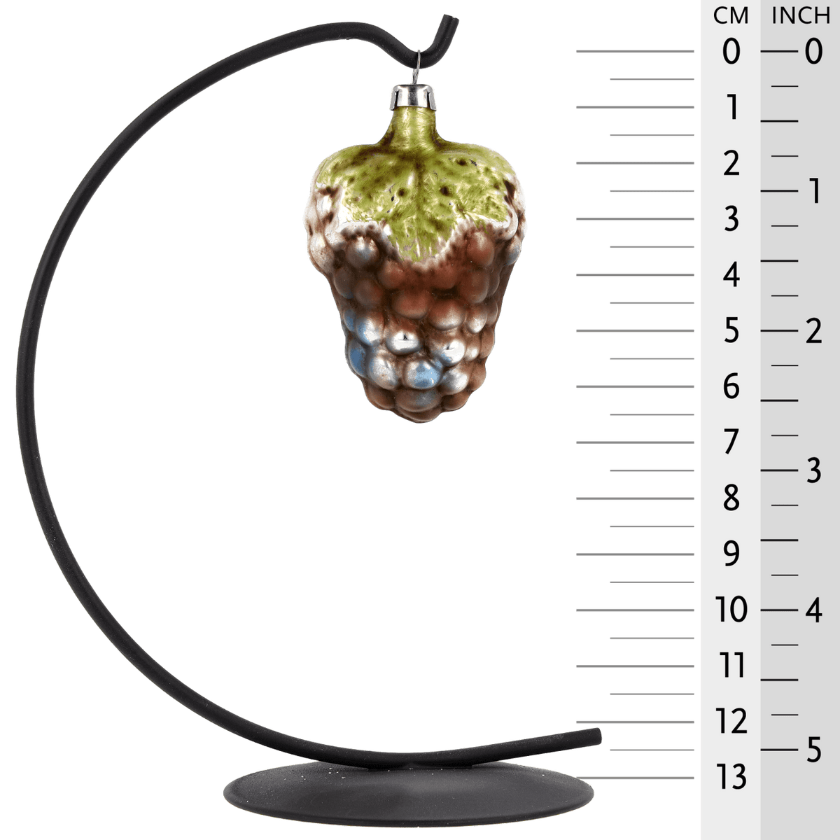 MAROLIN® - Glass ornament &quot;Small grape with leaf&quot; hanging on 13 inch star bow.