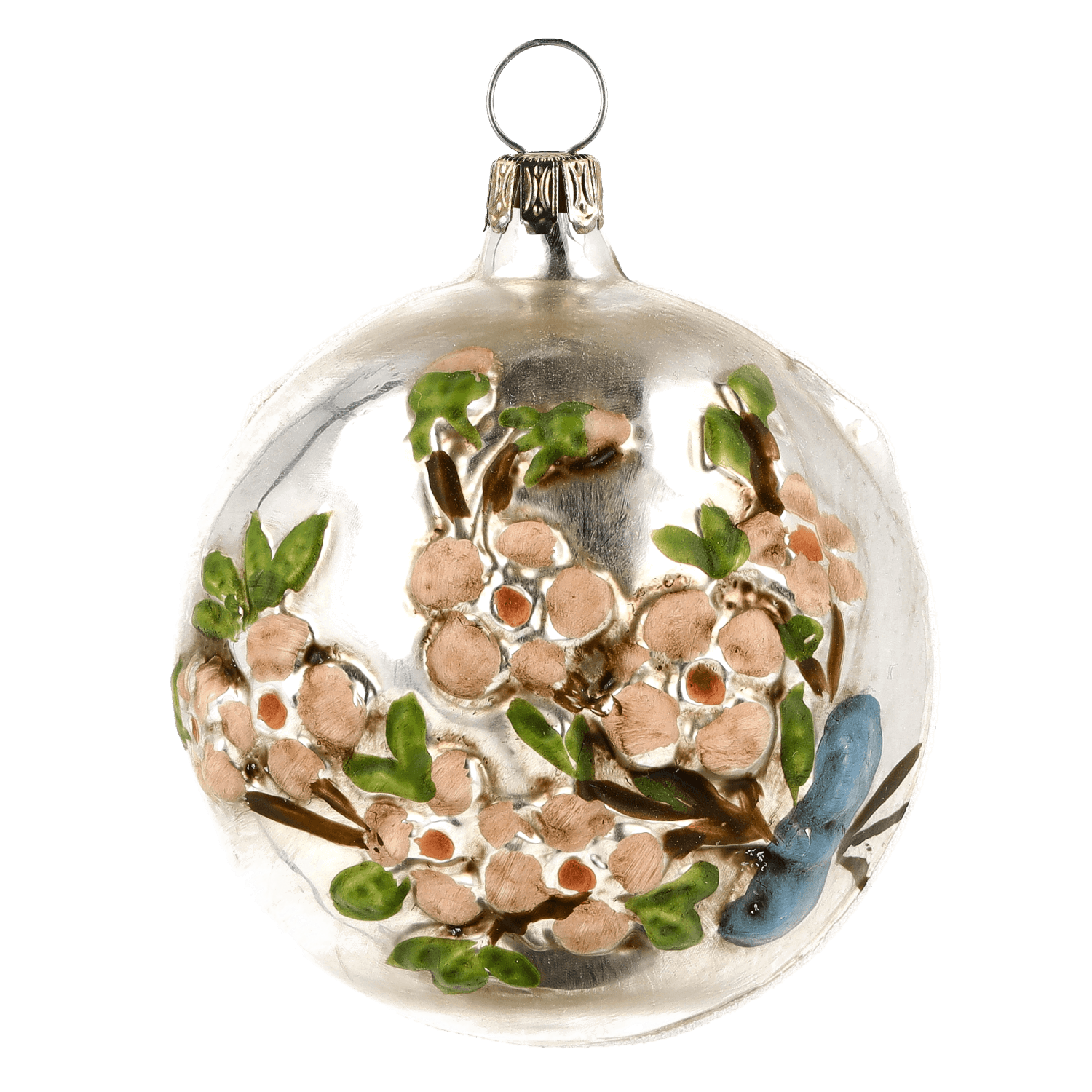 MAROLIN® - Glass ornament "Ball with flower branch with glitter"