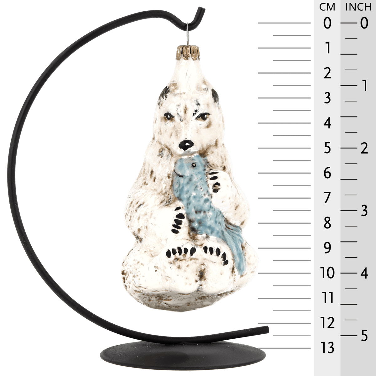 MAROLIN® - Glass ornament &quot;Polar bear with fish&quot; hanging on a Herrnhut star bow