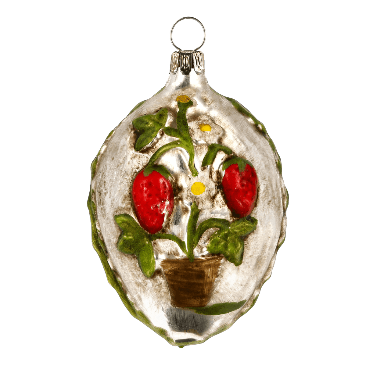 MAROLIN® - Glass ornament &quot;Egg with flowerpot and strawberries&quot; side with strawberries