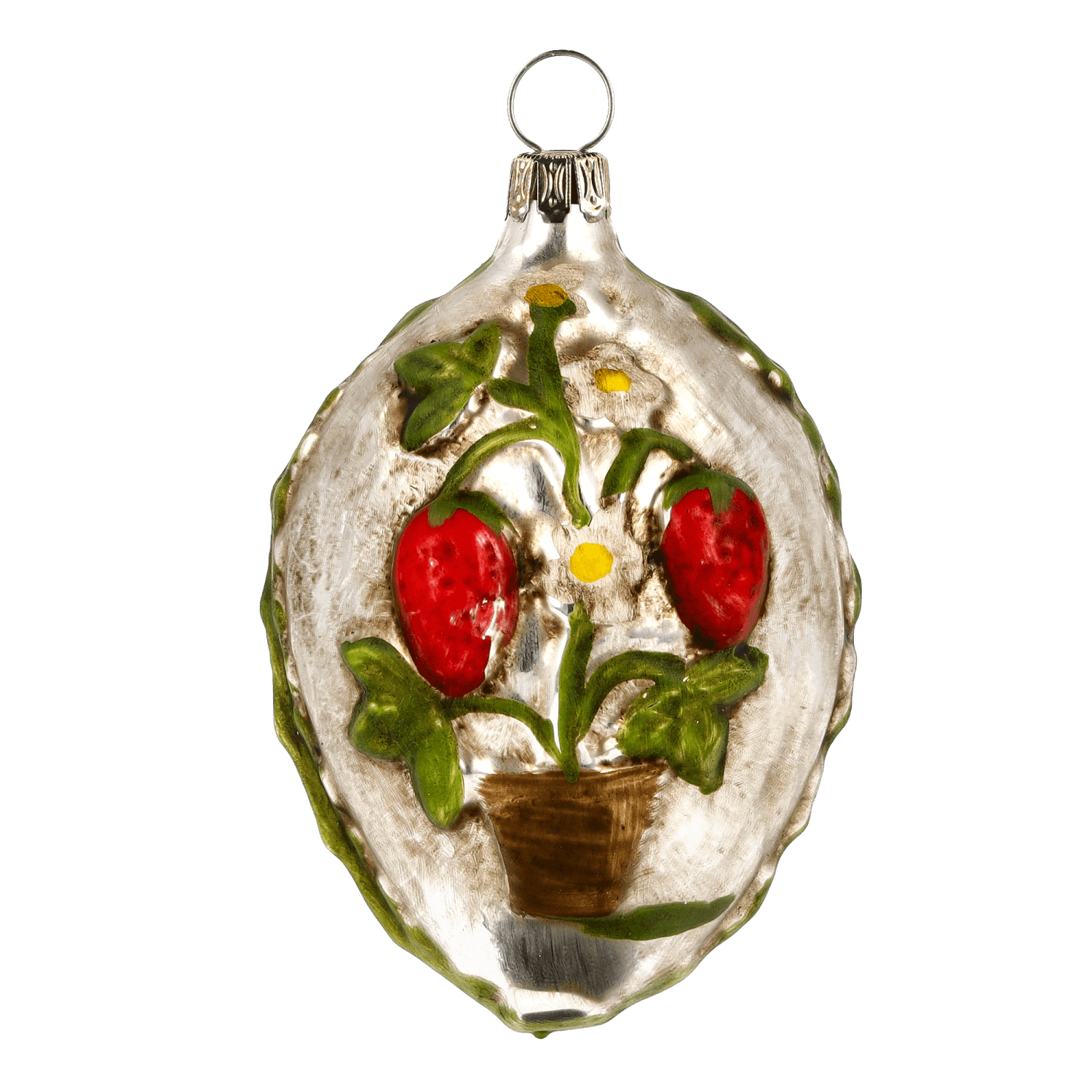MAROLIN® - Glass ornament "Egg with flowerpot and strawberries" side with strawberries