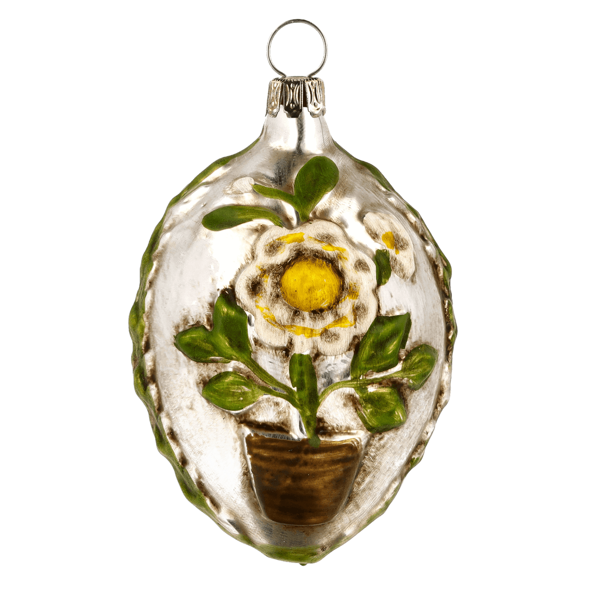 MAROLIN® - Glass ornament &quot;Egg with flowerpot and strawberries&quot; side with flower