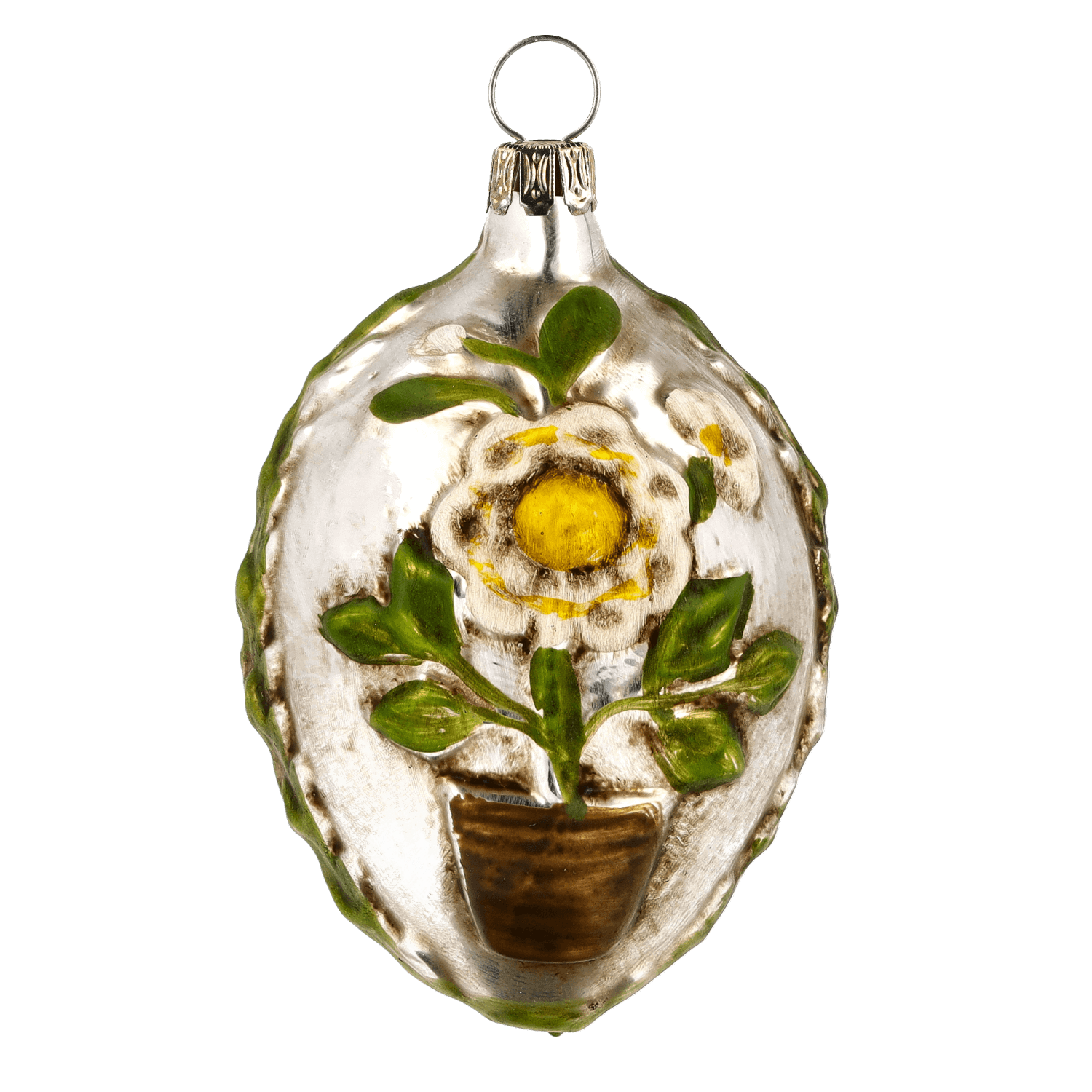 MAROLIN® - Glass ornament "Egg with flowerpot and strawberries" side with strawberries