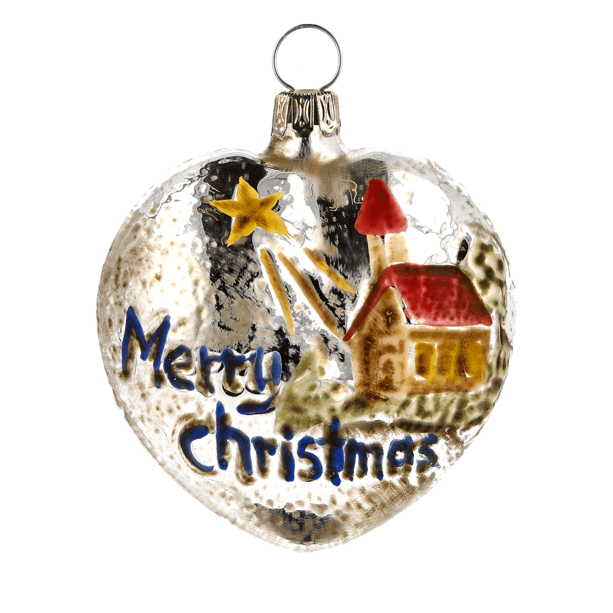 MAROLIN® - Glass ornament &quot;Heart with church and stars red roof&quot;