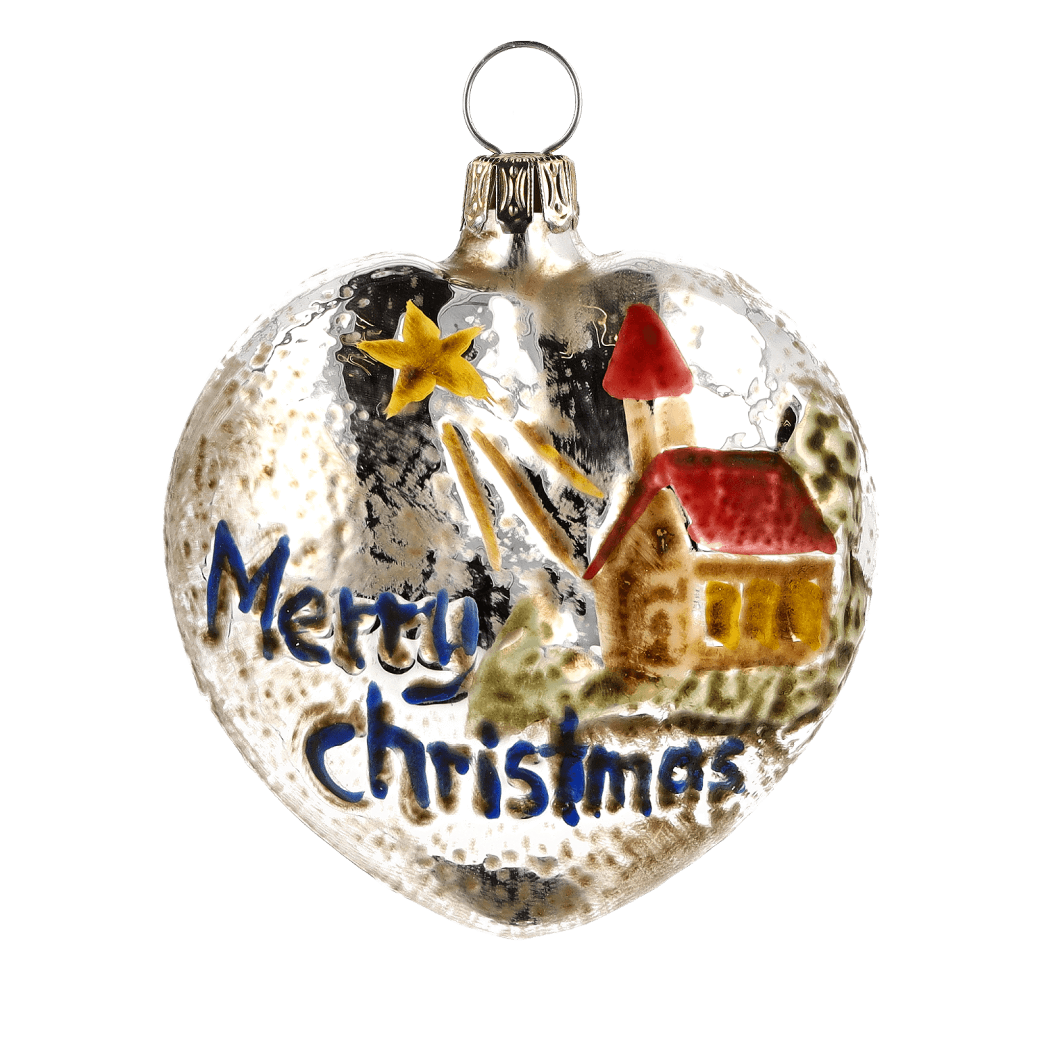 MAROLIN® - Glass ornament "Heart with church and stars red roof"