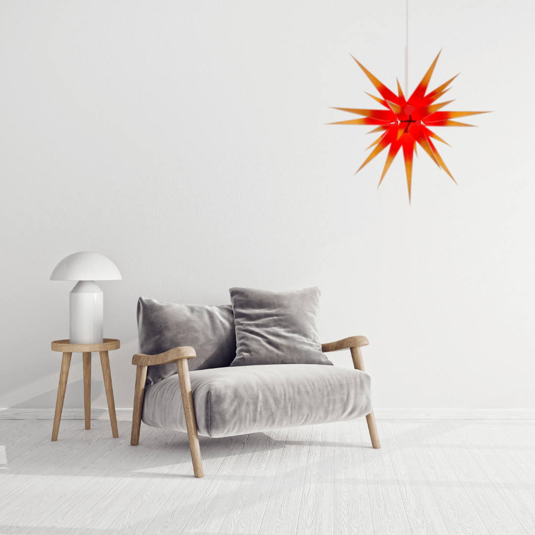 Original Herrnhut paper star, yellow / red center, ~ 80 cm / 32 inch ø