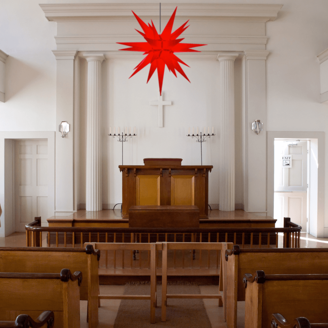 Church with Original Herrnhut plastic star, red, ~ 130 cm / 51 inch ø