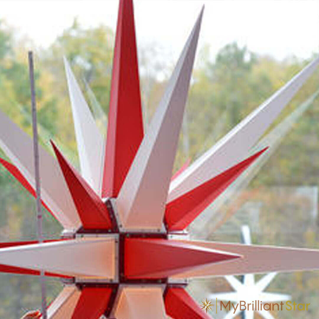 Original Herrnhut plastic star, white / red, ~ 130 cm / 51 inch ø in window