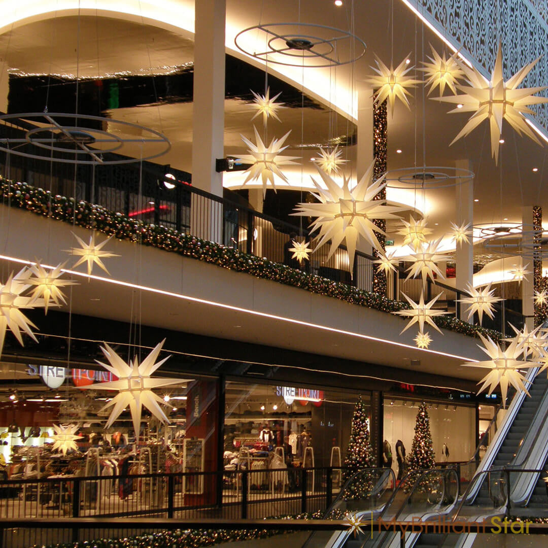 Shopping mall decorated with Original Herrnhut plastic star, white, ~ 130 cm / 51 inch ø