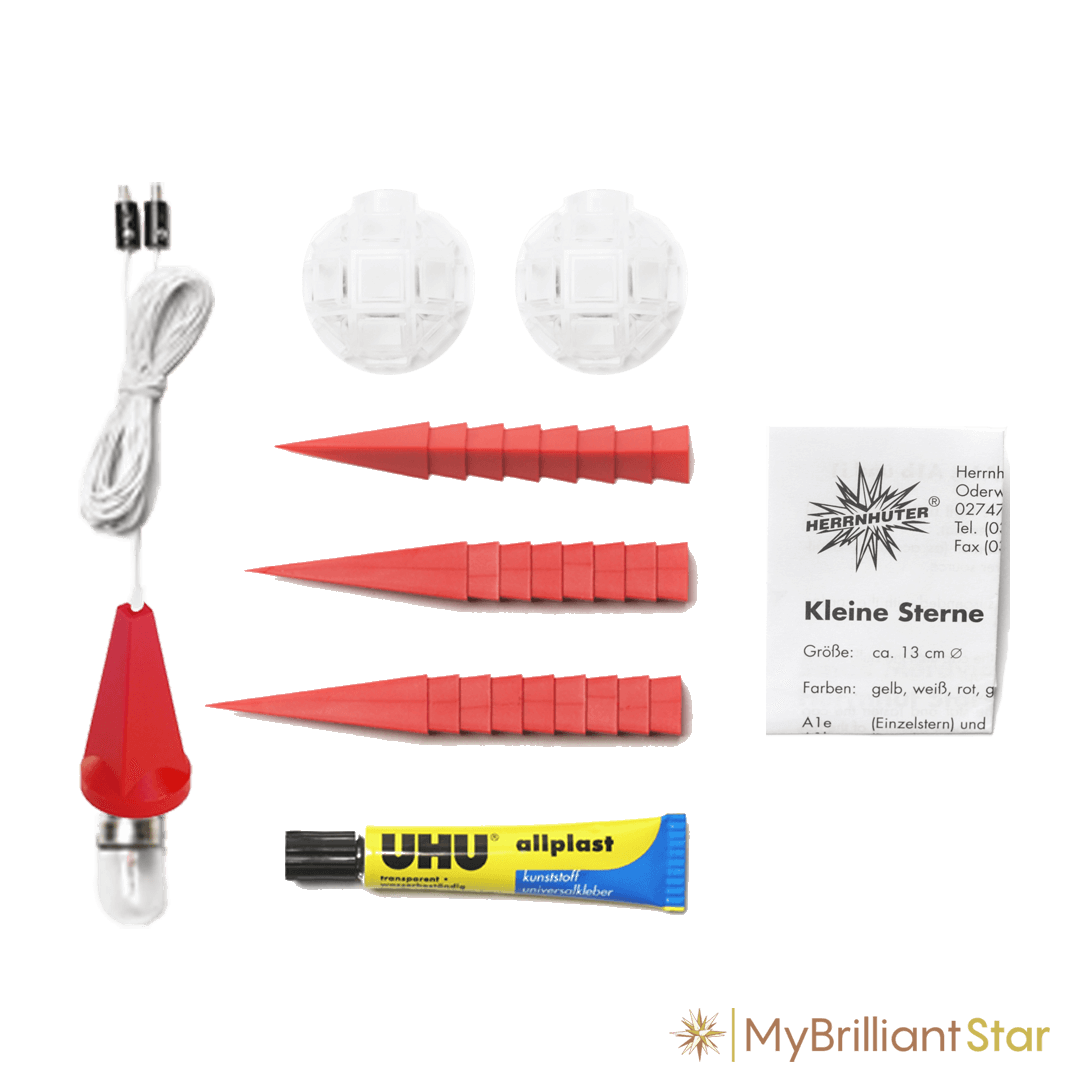 DIY Kit - Original Herrnhut plastic star, ~ 13 cm / 5 inch ø includes red star parts, light bulb, wire and glue