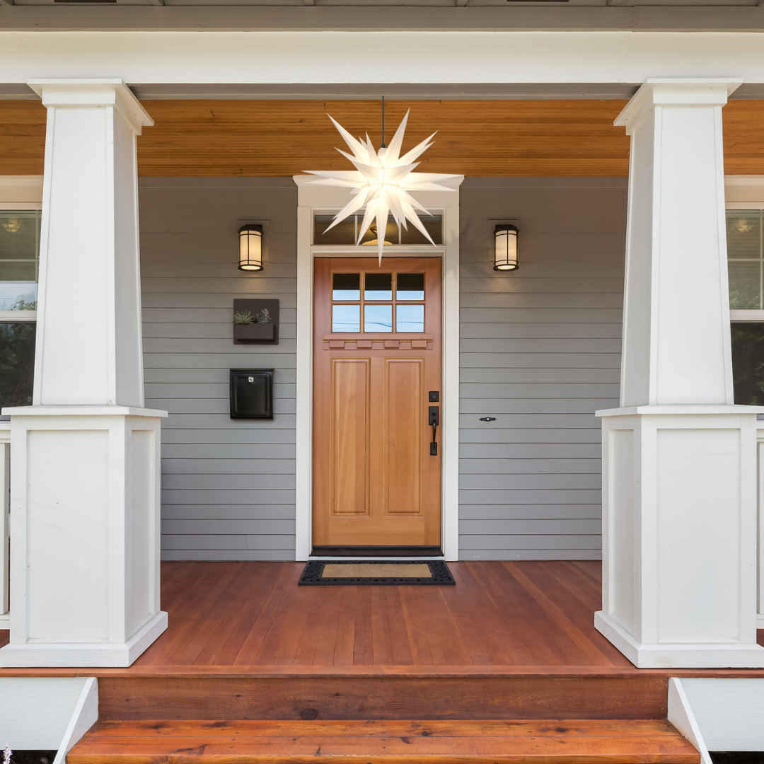 house entrance with Original Herrnhut plastic star, z-opal, ~ 70 cm / 27 inch ø