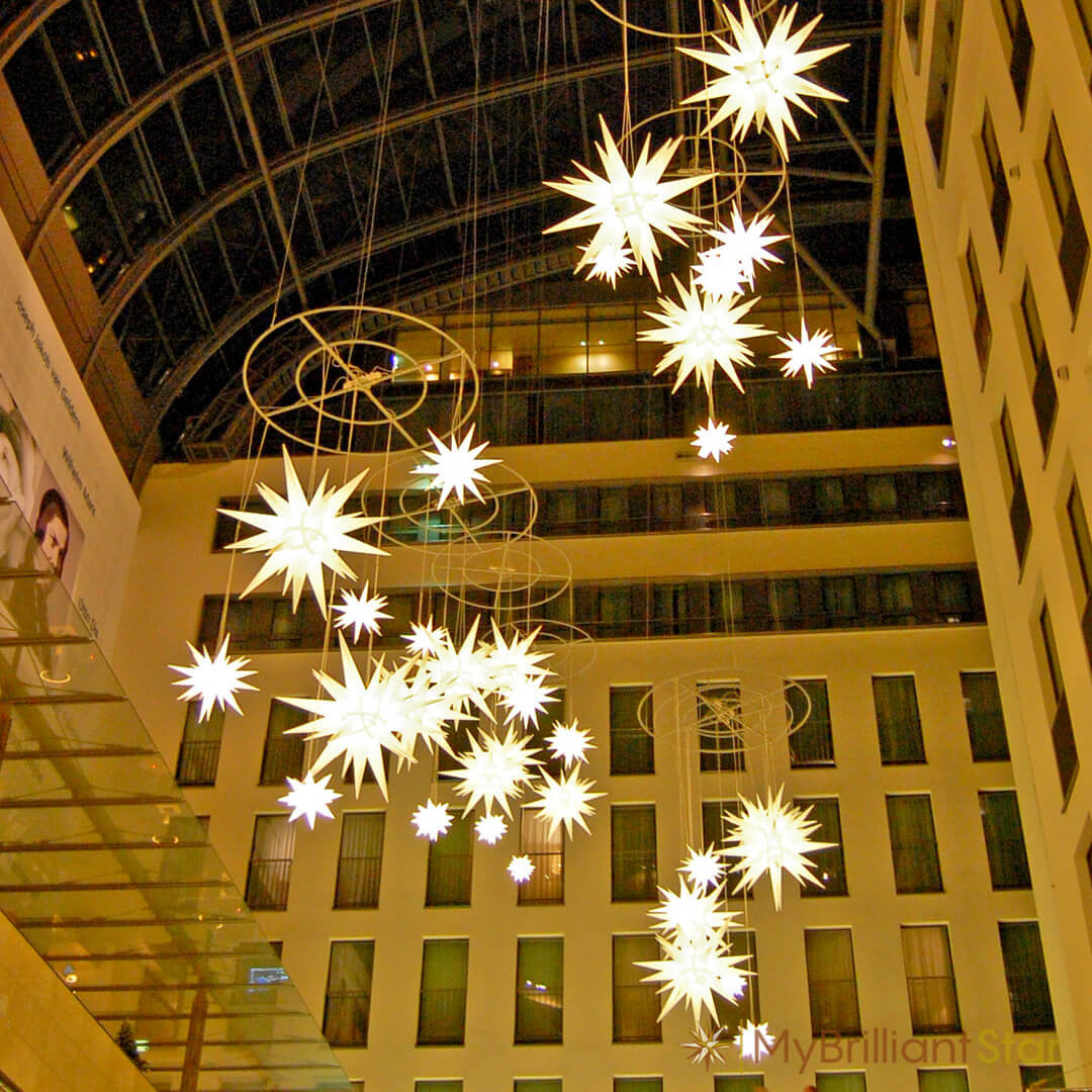 Museums hall decorated with Original Herrnhut plastic star, white, ~ 70 cm / 27 inch ø