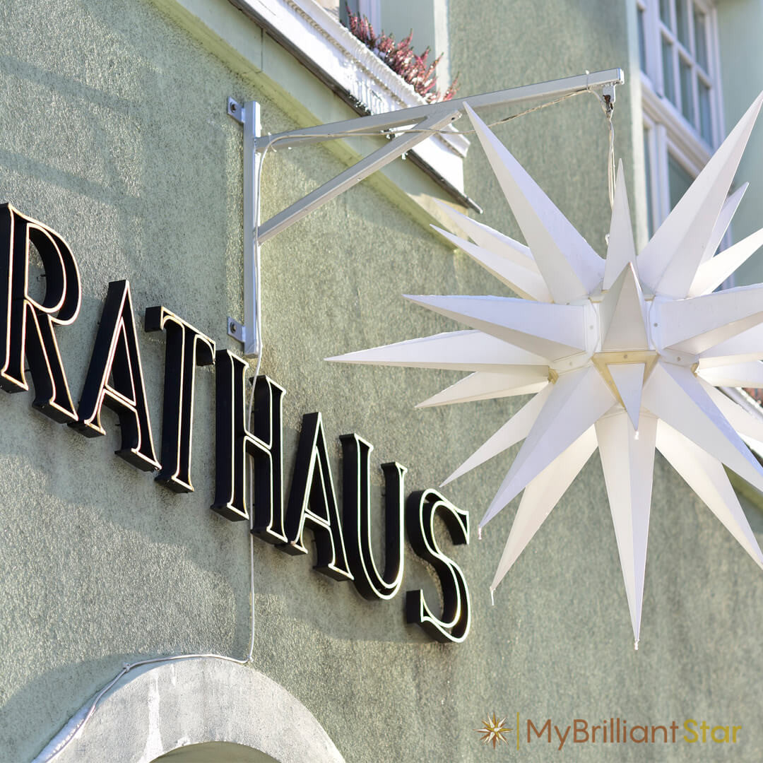 German Rathaus decorated Original Herrnhut plastic star, white, ~ 70 cm / 27 inch ø