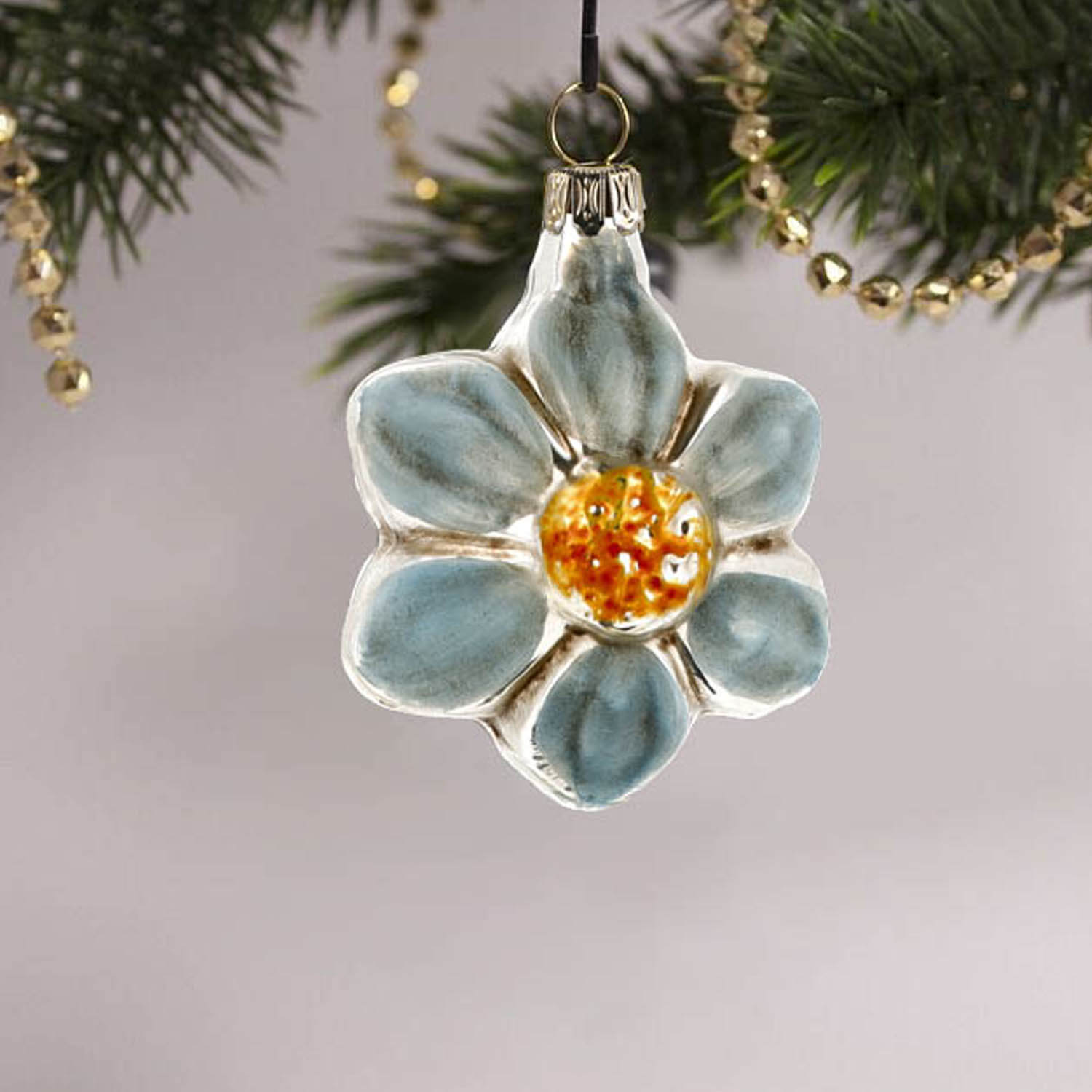 MAROLIN® - Miniature glass ornament "Bloom blue" decorating Christmas tree