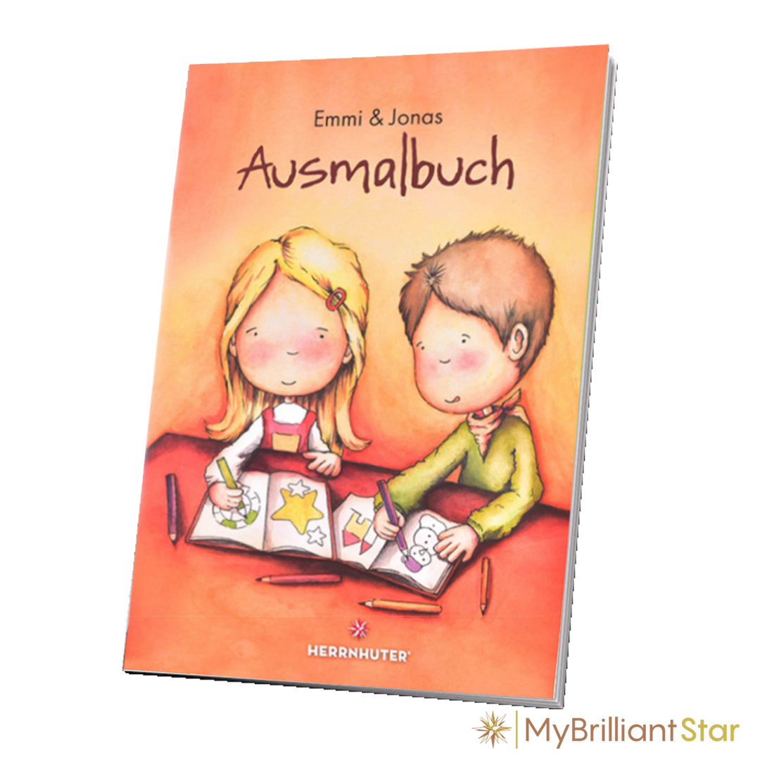 Cover of the Emmi &amp; Jonas Coloring Book featuring colorful illustrations of Emmi and Jonas drawing.