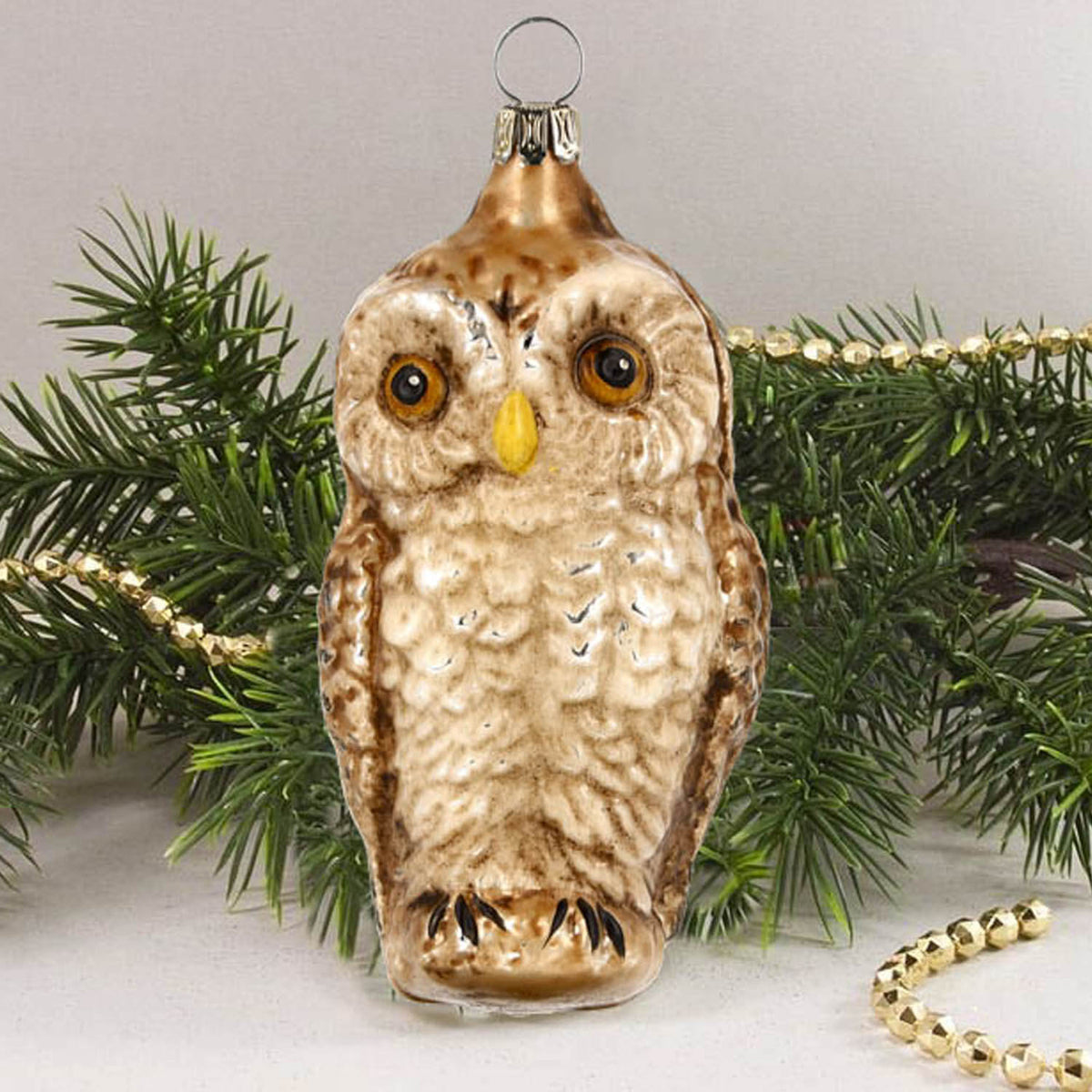MAROLIN® - Glass ornament &quot;Owl&quot; in front of Christmas tree