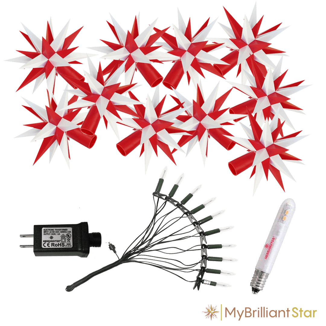 Original Herrnhut plastic star chain, white / red, ~ 12 m / 470 inch length LED