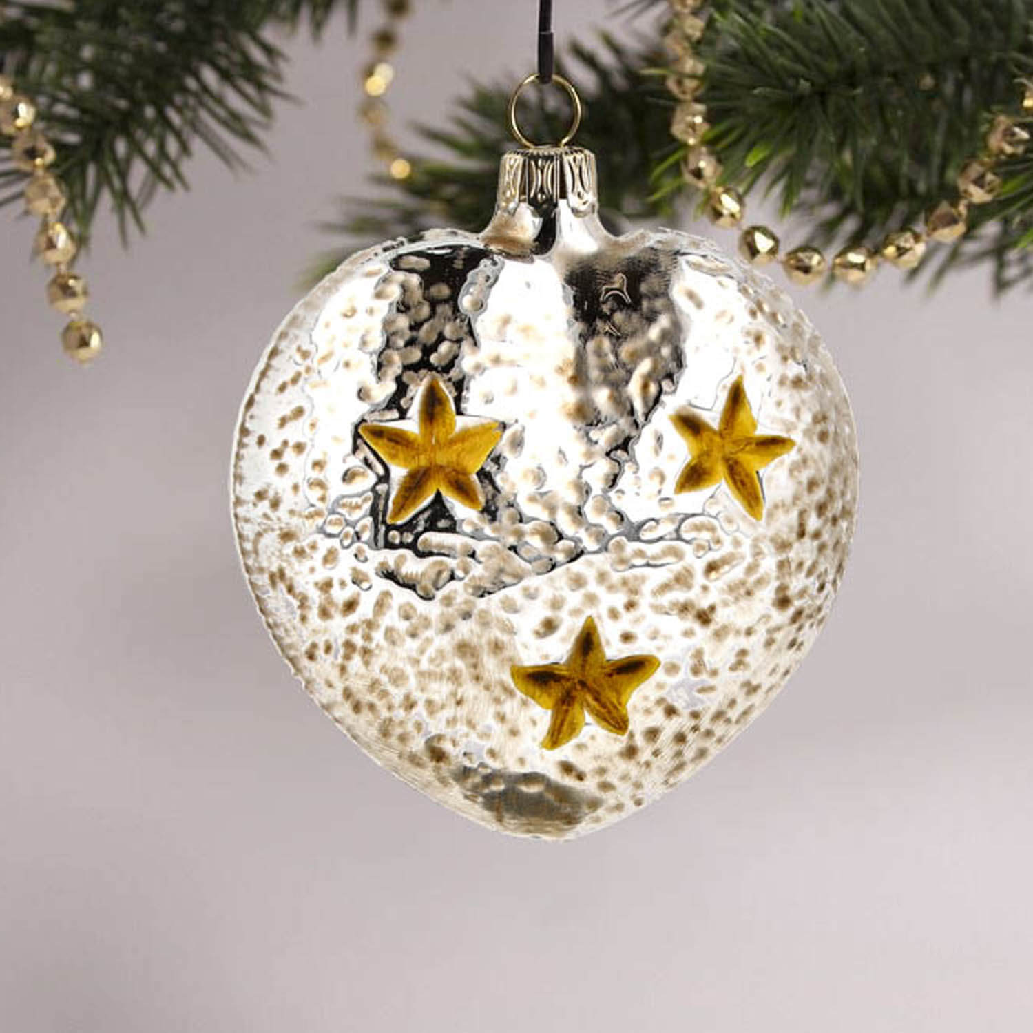 MAROLIN® - Glass ornament "Heart with church and stars blue roof"