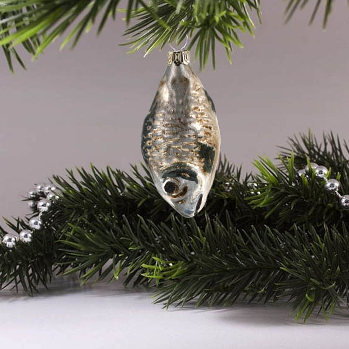 MAROLIN® - Miniature glass ornament &quot;Carp&quot; hanging on Christmas tree