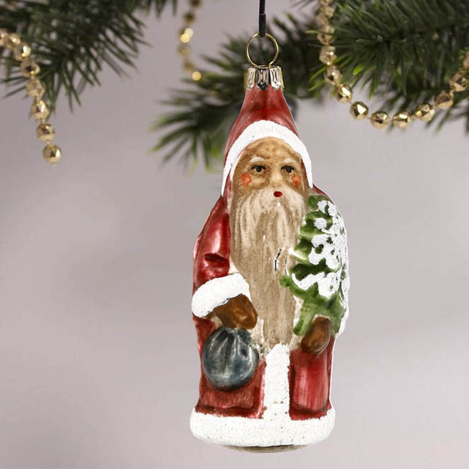 MAROLIN® - Glass ornament "Little Santa with backpack and tree"