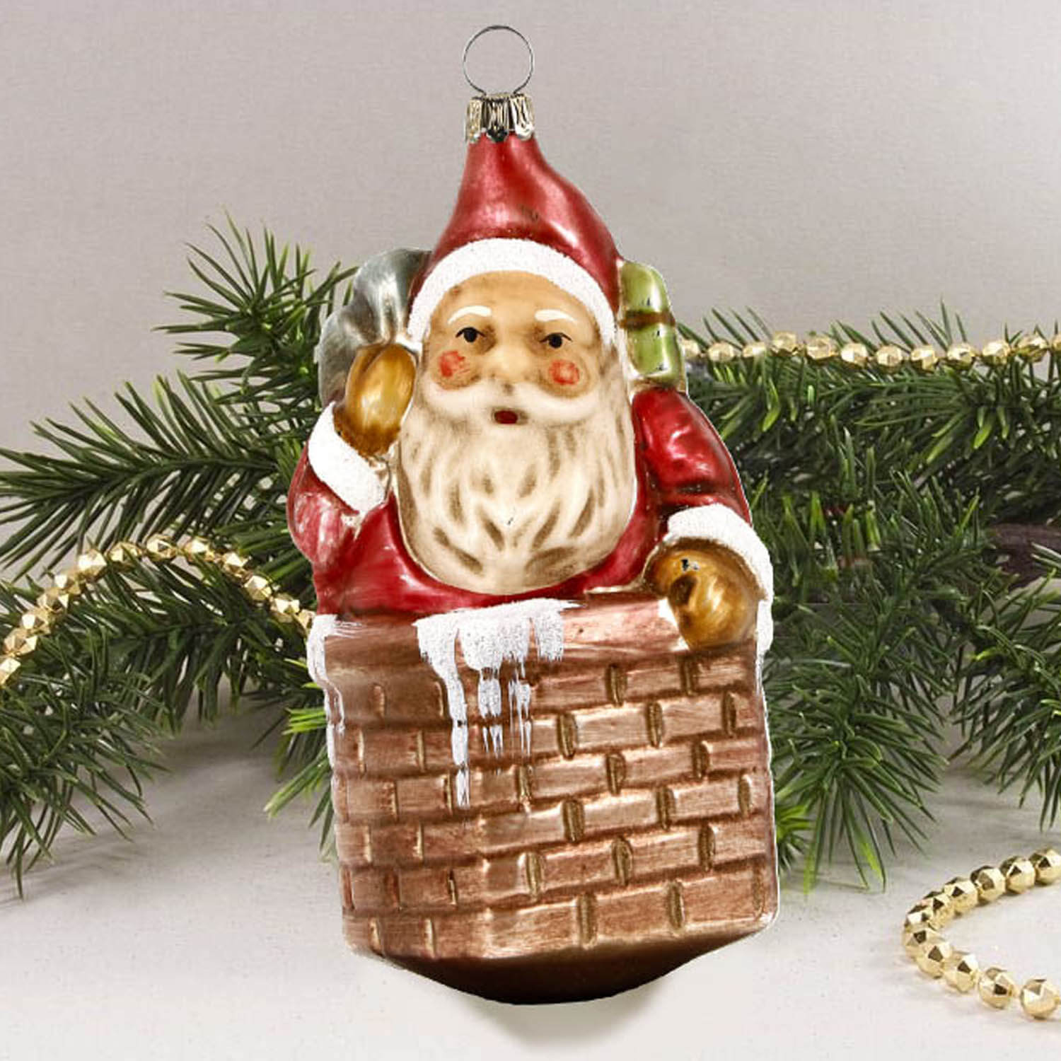 MAROLIN® - Glass ornament "Nicholas with sack in chimney"
