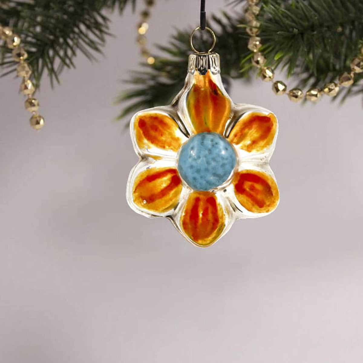MAROLIN® - Miniature glass ornament &quot;Bloom orange&quot; hanging on Christmas tree