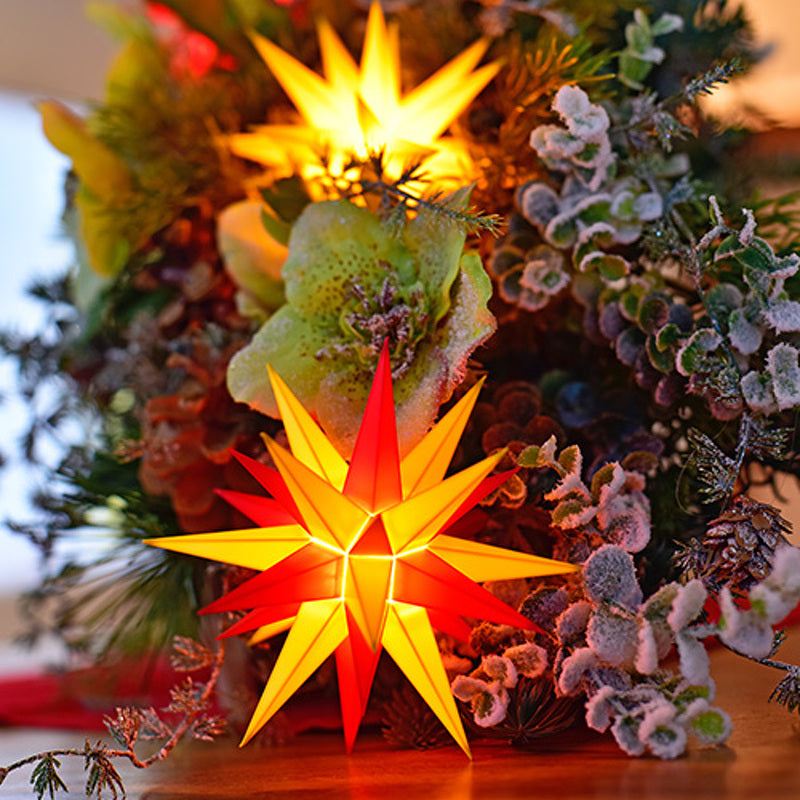 Original Herrnhut plastic star, yellow / red, ~ 13 cm / 5 inch ø with power cable