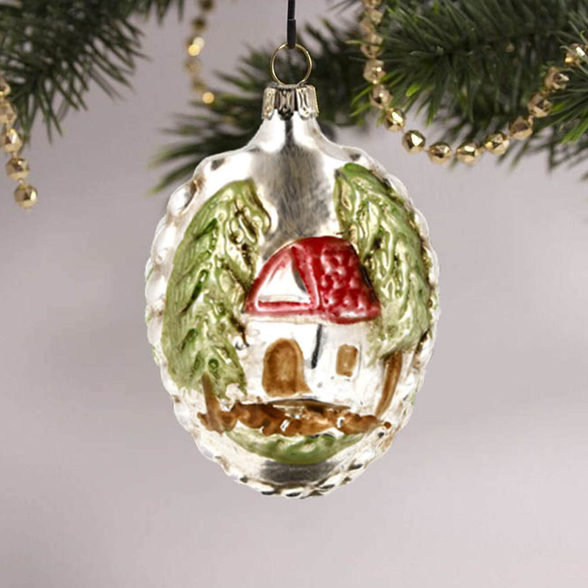 MAROLIN® - Glass ornament &quot;Little Red Riding Hood&quot; hanging in decorated Christmas tree