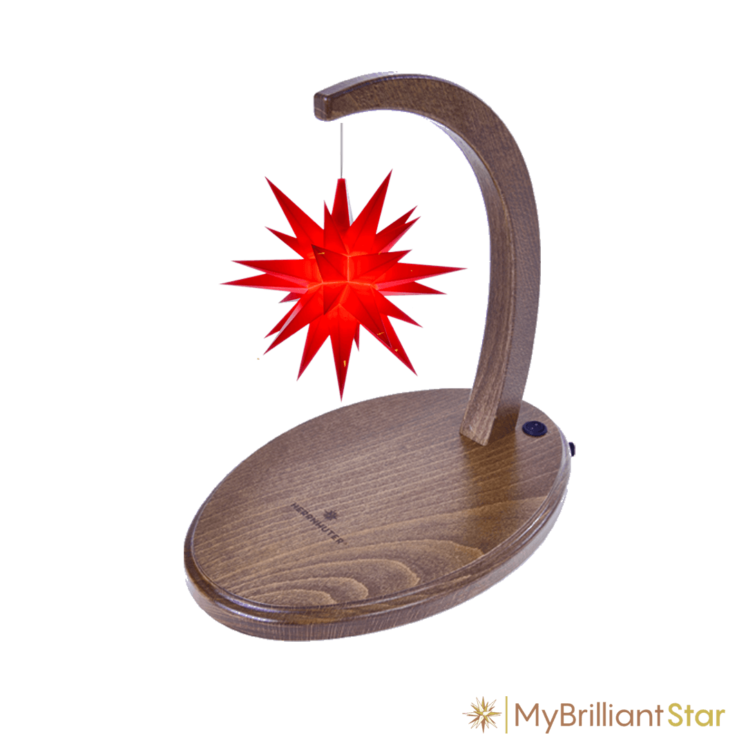 Starbow walnut stained - A1e plastic star ~ 13 cm / 5 inch ø - WHITE/RED