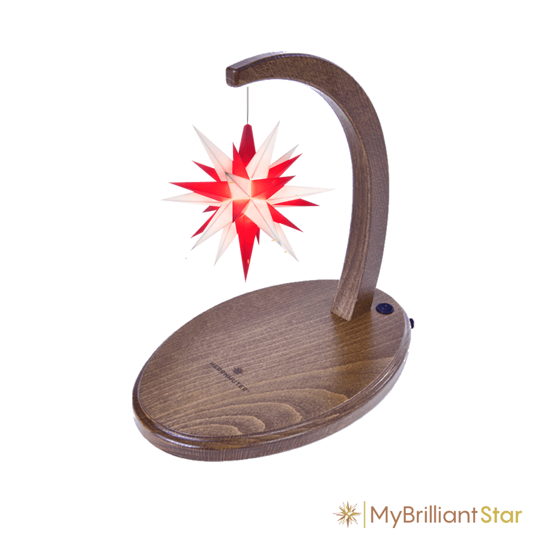 Starbow walnut stained - A1e plastic star ~ 13 cm / 5 inch ø - WHITE/RED