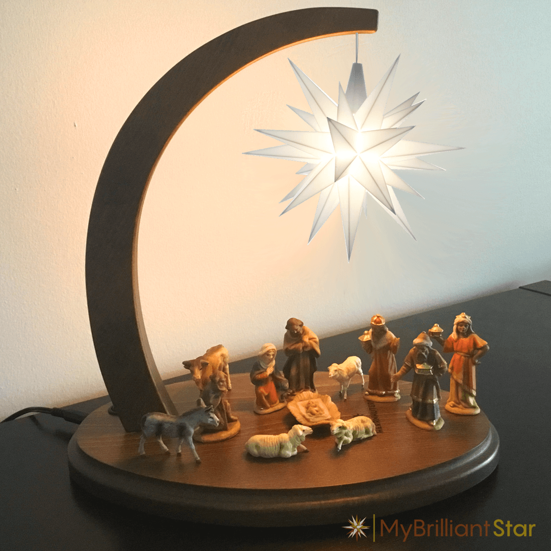 Starbow walnut stained - A1e plastic star ~ 13 cm / 5 inch ø - WHITE