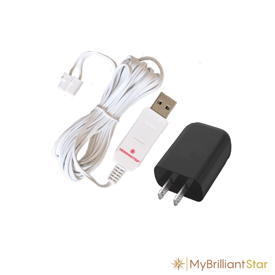 USB cable and charger for Herrnhut plastic star ~ 13 cm / 5 inch ø