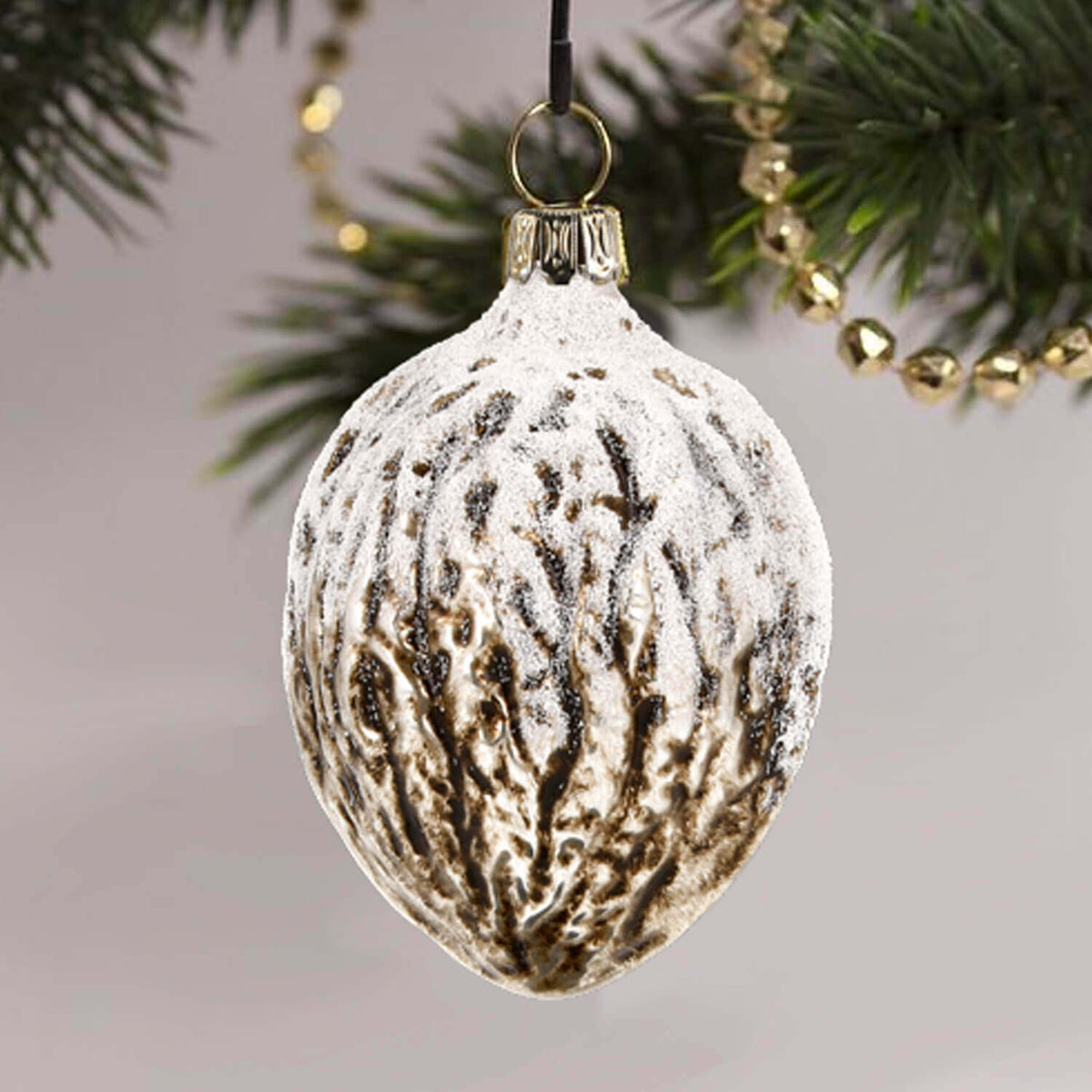 MAROLIN® - Glass ornament &quot;Glittered Walnut&quot; hanging on Christmas tree