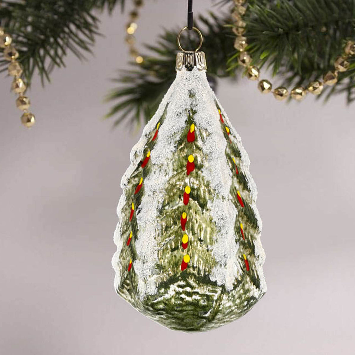 MAROLIN® - Glass ornament &quot;Large spruce&quot; hanging on decorated Christmas tree