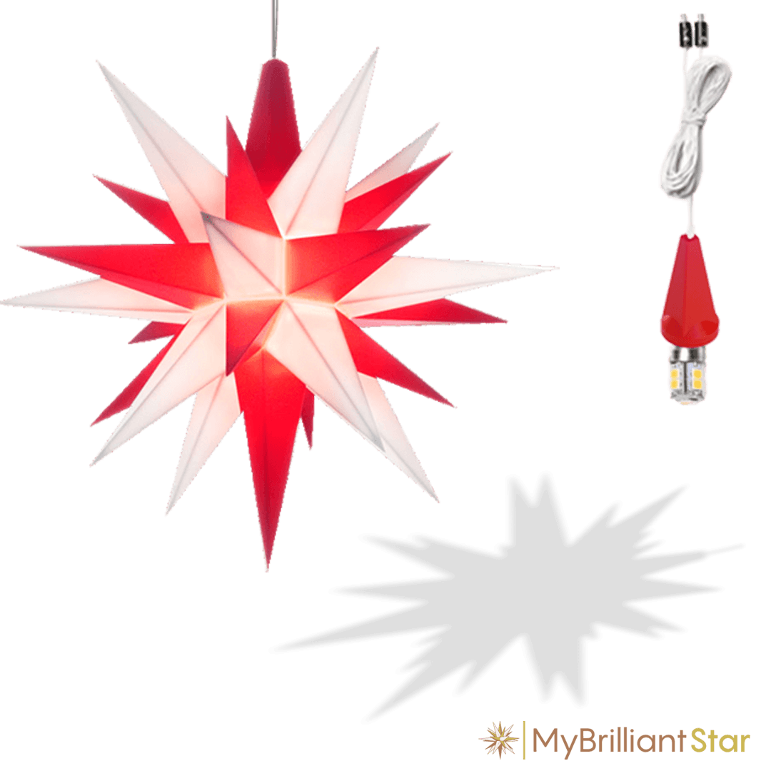 Original Herrnhut plastic star, white / red, ~ 13 cm / 5 inch ø