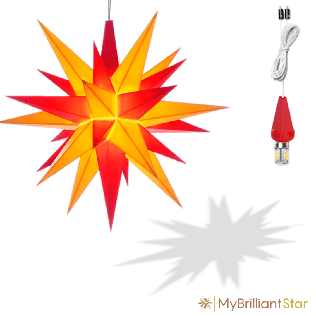 Original Herrnhut plastic star, yellow / red, ~ 13 cm / 5 inch ø with power cable