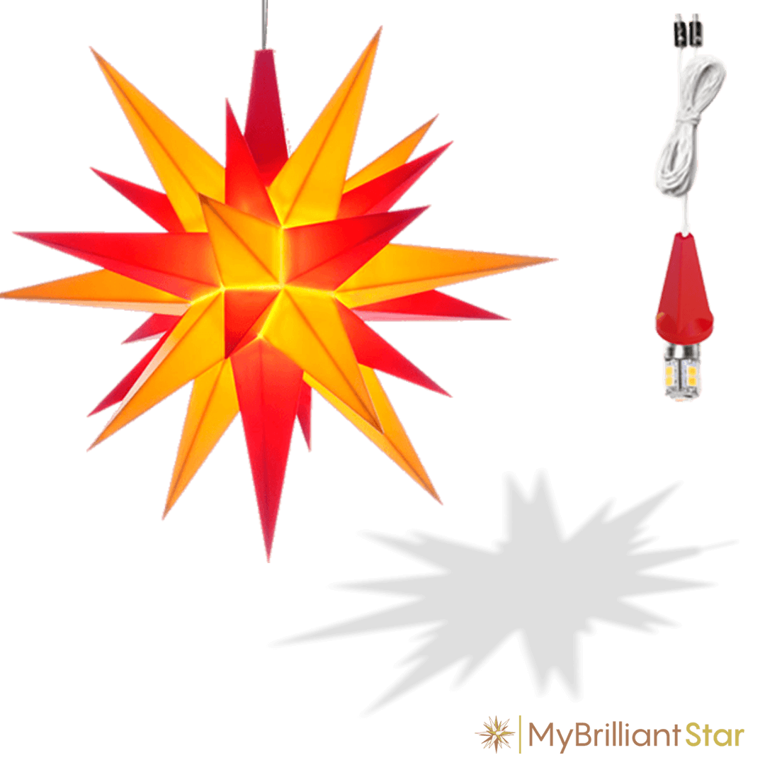 Original Herrnhut plastic star, yellow / red, ~ 13 cm / 5 inch ø