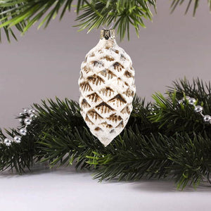 MAROLIN® - Glass ornament "Cone with snow antique white"