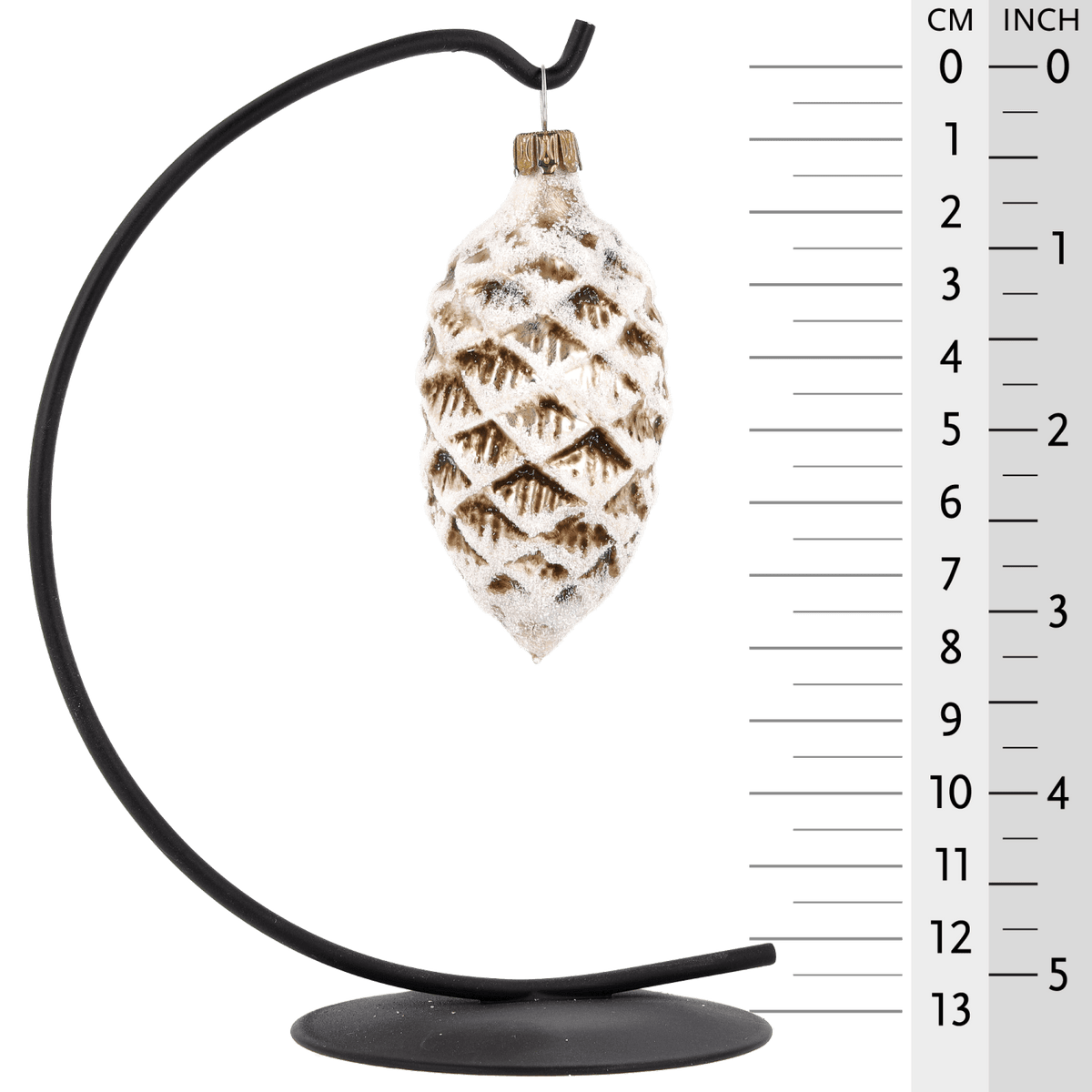 MAROLIN® - Glass ornament &quot;Cone with snow antique white&quot; on star bow