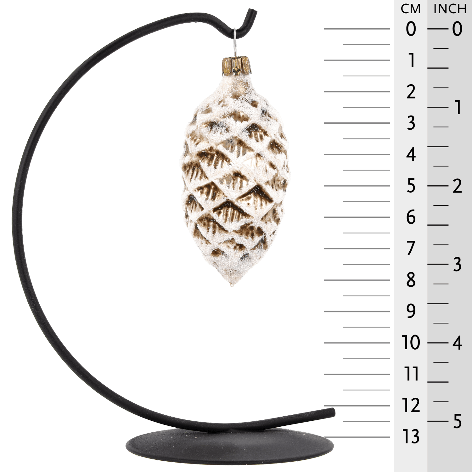 MAROLIN® - Glass ornament "Cone with snow antique white" on star bow