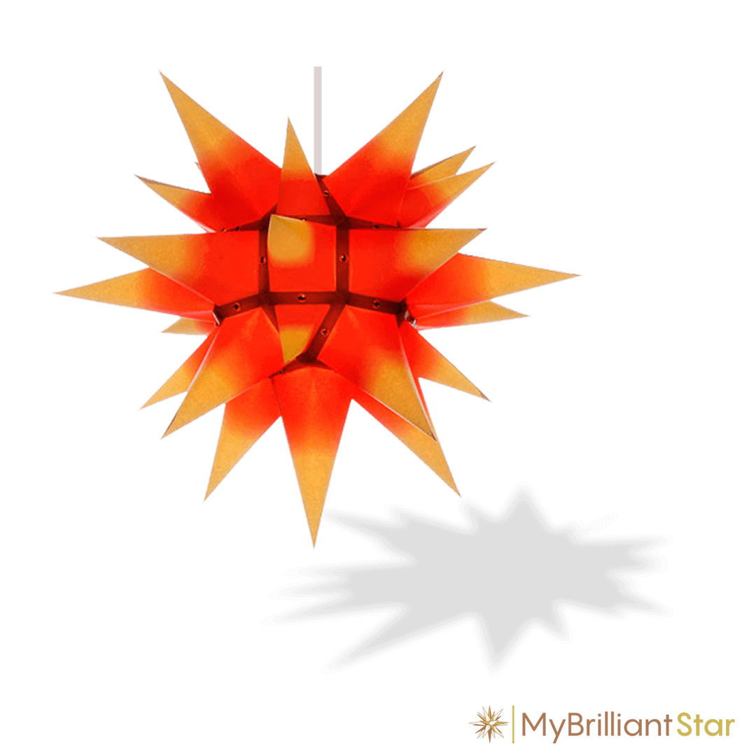 Original Herrnhut paper star, yellow / red center, ~ 40 cm / 16 inch ø